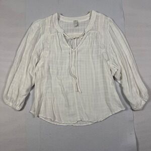 Gentle Fawn White Boho Rayon Peasant Blouse Lace Trim XS